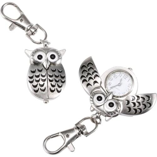 Cute Owl Keychains Pocket Watch Fob Chain Vintage Keychains Flip Case Hour Clock Animals Pocket Watches for Men Women Kid