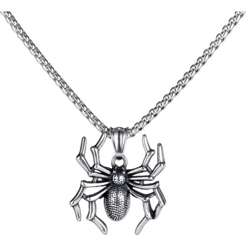 Fashion Mens Necklaces Spider Pendant Punk Insect Stainless Steel Necklace Hip-Hop Cool Male Jewelry