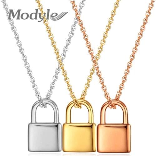 Modyle Punk Lock Necklace for Women Men Padlock Pendant Necklace Statement Gothic Cool Collier Femme Fashion Jewelry