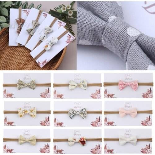 Soft Cotton Baby Headband Fashion Vintage Floral Baby Girls Bowknot Hair Band Elastic Bow Headband Newborn Kids Hair Accessories