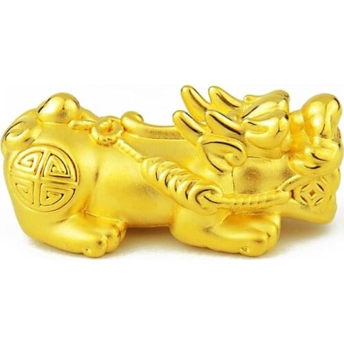 New Pure solid 24K 3D Craft Yellow Gold Pixiu Symbol Of Luck 5 Size Avaiable Oriental Culture