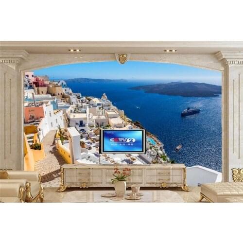 Wallpaper for walls 3d,Greece Coast Houses Ships Sea Cities wallpaper,living room sofa TV wall bedroom 3d murals papel de parede