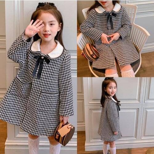 3-8 Years Old Children Woolen Coat Winter Warm Coat for Girl 2021 Plaid Fashion Wool Coat Girl Autumn Outwear Coats