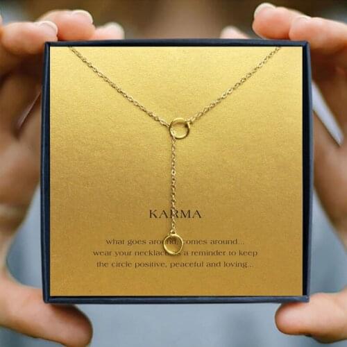 Icareu New Gold Double Circle Pendant Necklace Up and Down Round Alloy Short Clavicle Alloy Chain Gift Box Jewelry Women