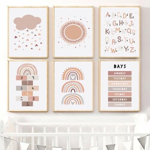 Rainbow Numbers Letters Education Cartoon Wall Art Canvas Painting Nordic Posters And Prints Wall Pictures Baby Kids Room Decor