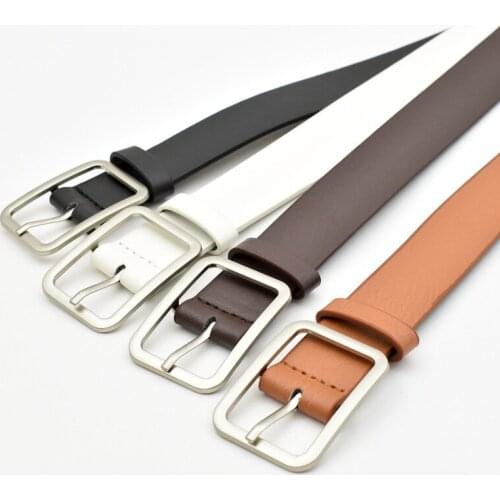 Belt Fashion Women Casual Square PU Leather Belt Solid Slender Elastic Waistbands Pin Alloy Buckle Fancy Vintage Strap Ladies