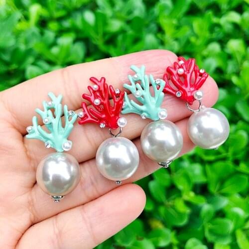 SAY HELLO Retro Red Acrylic Coral Faux Pearl Stud Earrings for Women Charming Ear Stud Earring Jewelry K2217