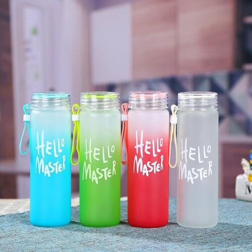 400ml Glass Water Bottle with lid Colorful Heat-resistant Water Cup Outdoor Leak Proof Seal Mug Portable Rope Kids Drinkware