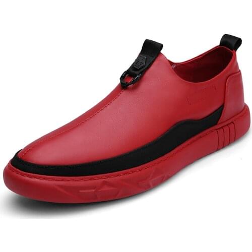 Fashion Leather Shoes Men Loafers Soft Sole Comfortable Casual Shoes Man Red Sneakers Luxury Flats Walking Lace-Up Man Footweat