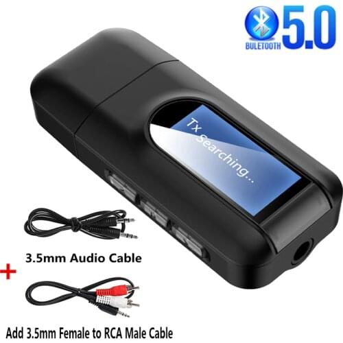USB Bluetooth 5.0 Audio receiver transmitter with LCD screen 2IN1 Mini 3.5mm Jack AUX USB wireless adapter for TV car PC