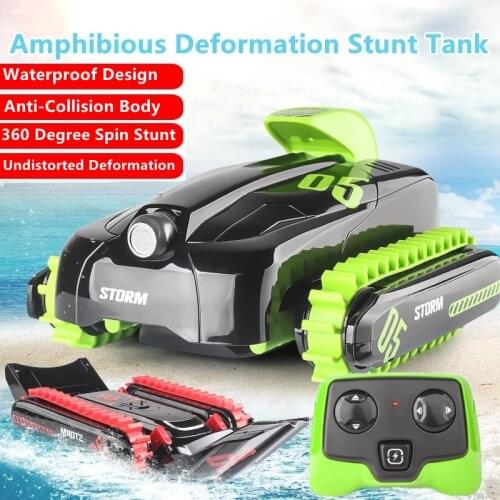 Waterproof Amphibious Track RC Tank In Situ Rotation Land Water Mode Switch One Key Automatic Deformation Off Road Vehicle Toy