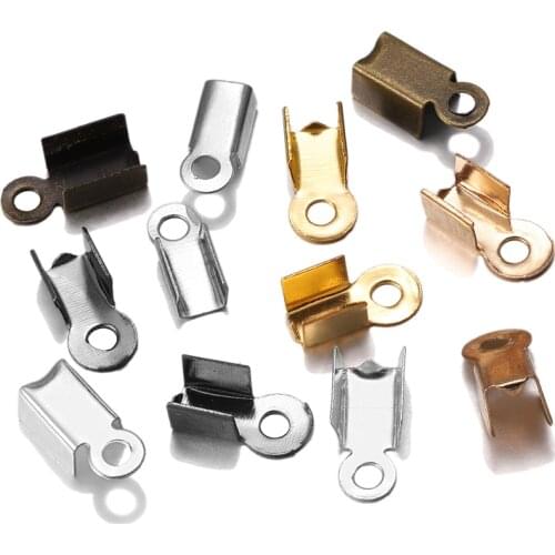 200pcs/lot Clasps Cord End Caps String Ribbon Leather Clip Fold Crimp Bead Connectors For DIY Jewelry Making Supplies Wholesale