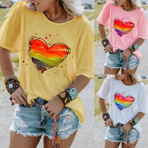 SAGACE Womens round neck love printing comfortable short sleeve womens T-Shirt Top summer new hot selling love element 2021