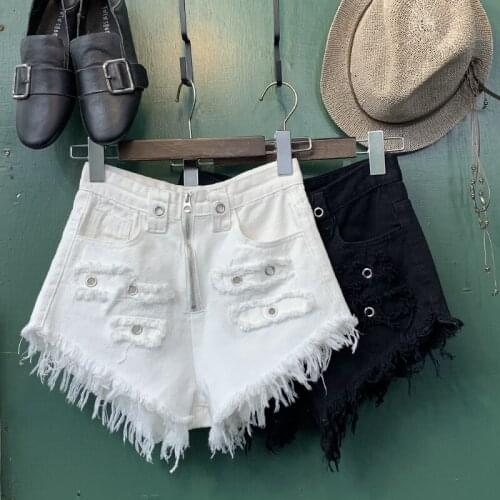 2021 summer fashion rivets denim shorts women high waist tassel wide leg jeans shorts