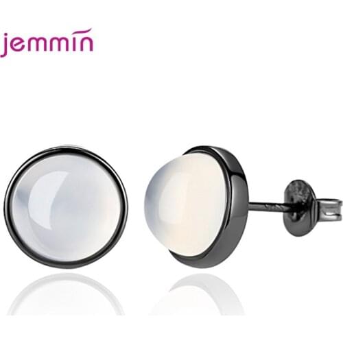 Fashion White Round Stone 925 Sterling Silver Piercing Stud Earrings For Women Statement Wedding Jewelry Pendientes Mujer