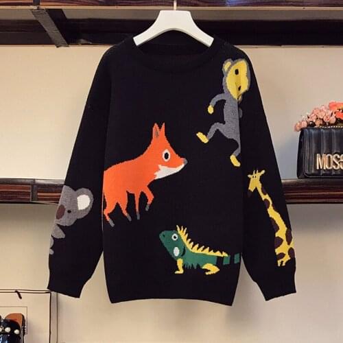 Roupa Mujer 2020 Women Long Sweater Pullovers Oneck Backless Cartoon Print Jumpers Letters Casual Chic Harajuku Knit Sweater