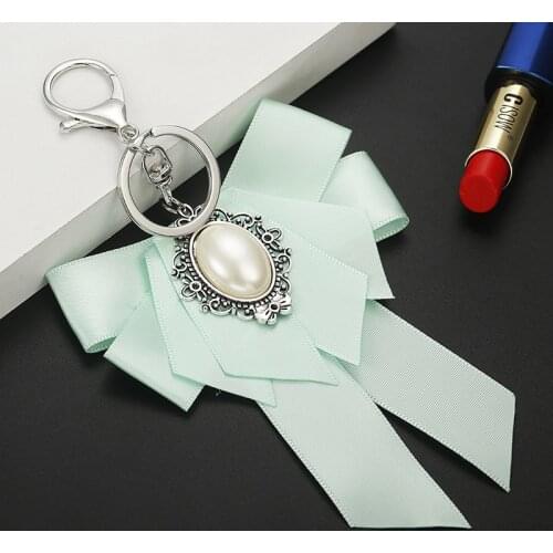 Women Fashion Ribbon Bow Key Chain new Retro Simple Ribbon Pendant Charm bag accessories bow Key Ring Party Gift K3002