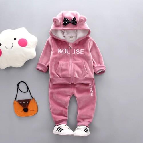 Baby Girls Winter Clothing Set 2020 Toddler Kids Miki Outfits Children Fleece Warm Zipper Mouse Clothes Costume Suit 2 3 4 Years