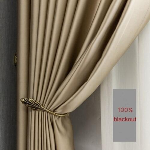 Gold silk Blackout ready curtains Thermal Insulated for Living Room bedroom luxury thick solid curtain window treatment