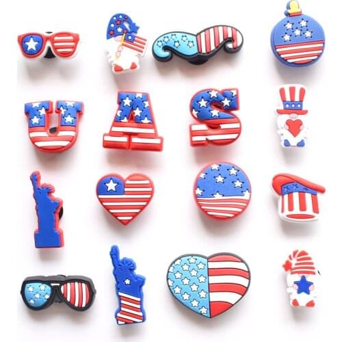 1pcs novel Shoe Decoration Buckle Charms Accessories bag DIY Combination Jibz for croc US flag emblem dollar kids friend Gifts