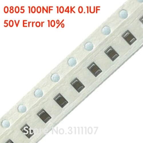 100PCS/LOT 0805 104 100NF 0.1UF Error 10% 50V SMD Thick Film Chip Multilayer Ceramic Capacitor 100nf