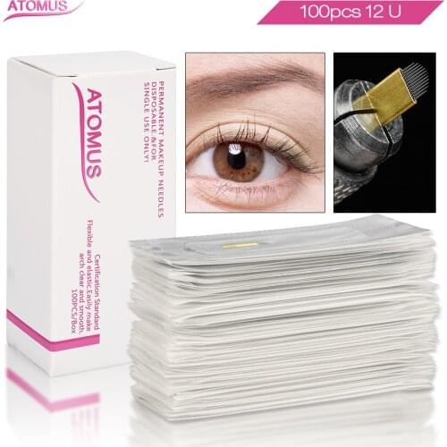 100pcs PCD 12u Shape Permanent Make Up Needle Tebore Agujas De Microblading Eyebrow Laminas Para Tebori Agulhas De Tatuagem