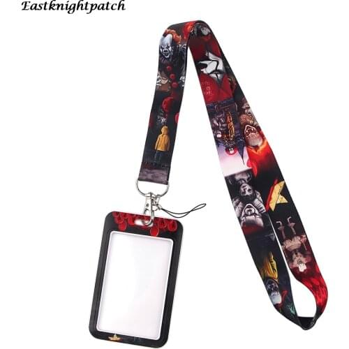 12pcs/lot E2902 Horror Movie Clown Lanyard Keychain key Badge Mobile Phone Rope Lanyard With Kawaii Card Holder Cover