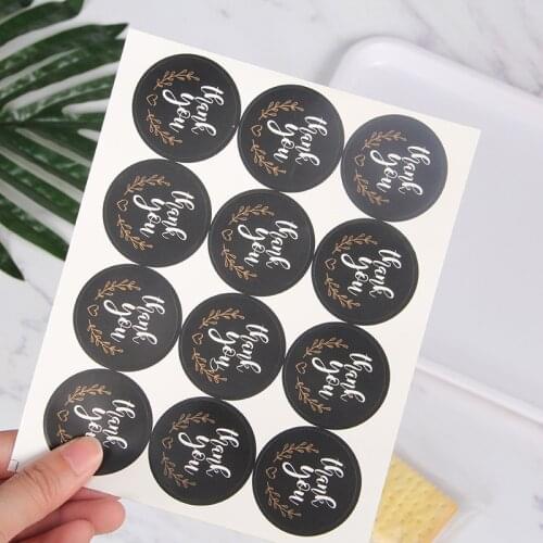 120pcs Cute Thank you Seal Sticker Round Black Seal Sticker Mutifunction DIY Decorative Gifts Package Labels for Baking 3.8cm
