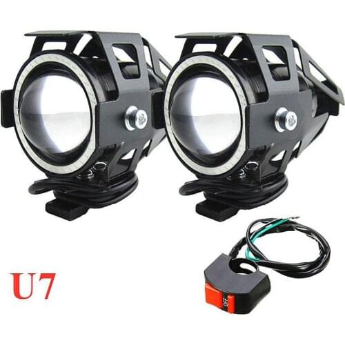 2PCS 125WMotorcycle Headlight 3000LM U7 LED Driving Fog Spot Head Light Angel Eye Devil Eye Motorbike Spotlight Lamp Decorative