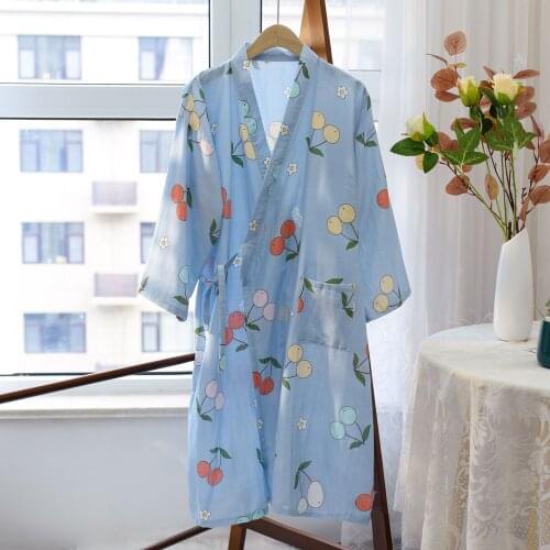 2021 Double-layer Gauze Nightgown Cotton Long-sleeved Nightdress Bride Kimono Sauna Robe Sweat-steaming Simple Thin Night Robe