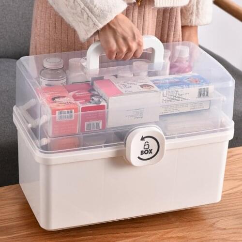 3/2 Layer Portable First Aid Kit Storage Box Plastic Multi-Functional Family Emergency Kit Box with Handle MUMR999