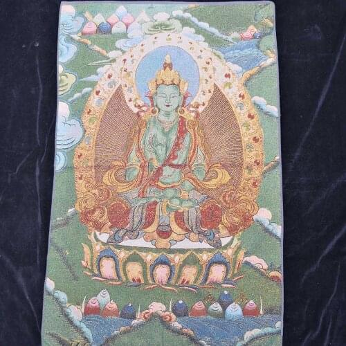 35" Thangka embroidery Tibetan Buddhism silk embroidery brocade Green Tara Guanyin Bodhisattva Thangkas