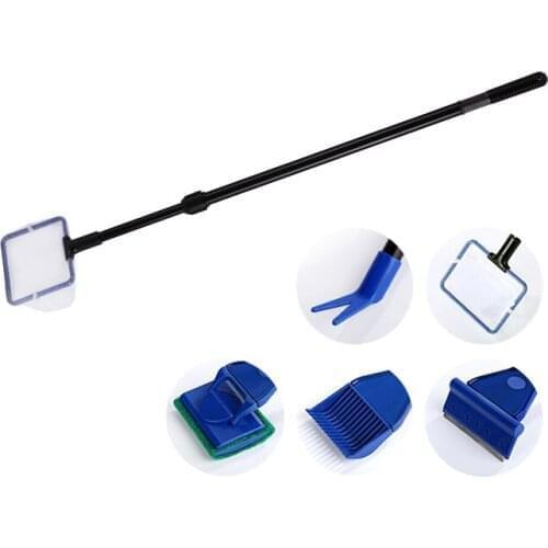 4 Sets 5 in 1 Aquarium Cleaning Tools Net Fish Gravel Rake Algae Scraper Sponge Fork Brush Glass Cleaning Tool Wholesale X2