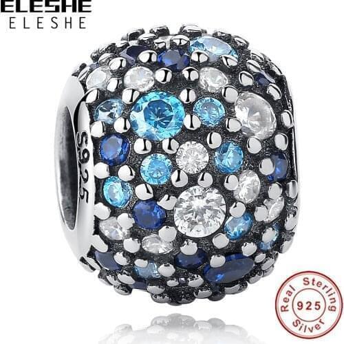 ELESHE 5PCS Wholesale S925 Sliver Colorful Crystal Bead Round Charm Fit Original Bracelet & Necklace DIY Fashion Jewelry Gift
