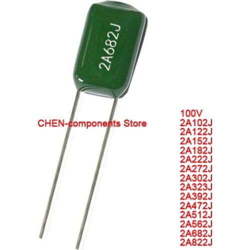 50pcs Polyester film capacitor 100V 2A102J 2A152J 2A182J 2A222J 2A272J 2A332J 2A392J 2A472J 2A562J 2A682J 2A822J 1NF 2.2NF 3.3NF