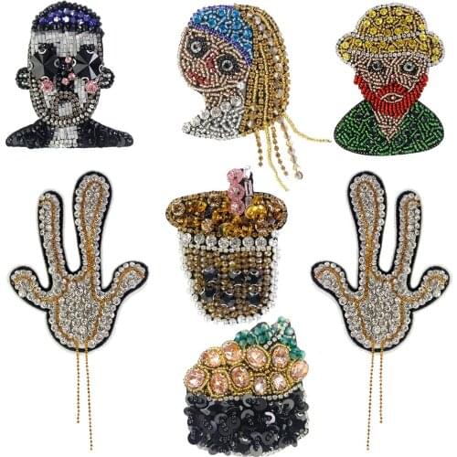 Beaded Accessories Man Beauty Girl Bear Patch Juice Cake Rhinestones Sequin Craft Applique Sewing for Shoes Bags 2PC TH2153