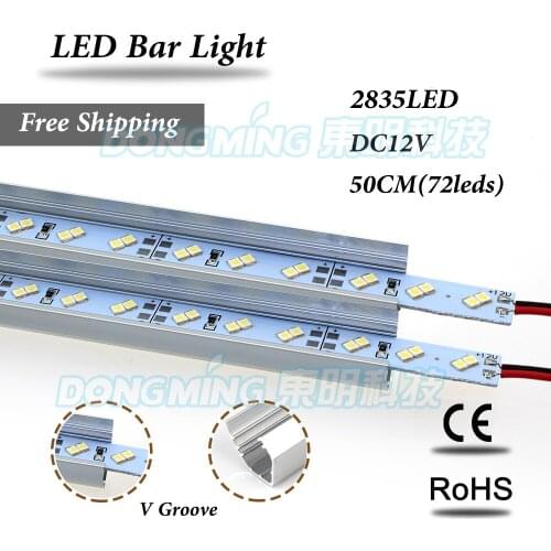 Aluminium V profile 50cm LED bar light 72 leds double row LED luces strip 2835 smd under cabinet light cold/warm white
