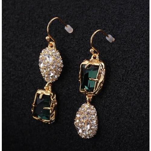 American AB Fashion Irregular Green Gem Golden Asymmetric Earrings Earrings