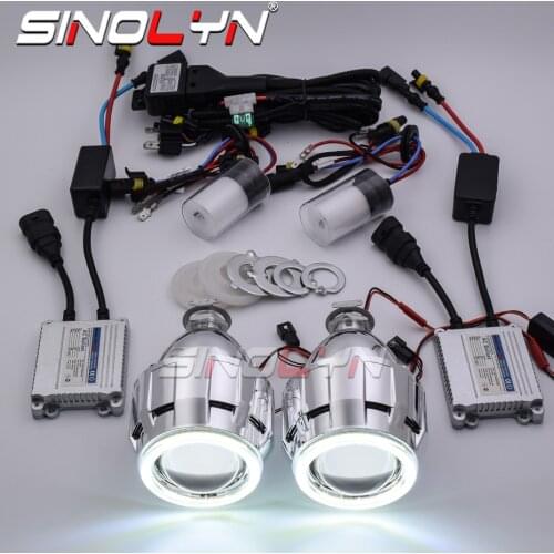 Sinolyn HID Projector Headlight Lenses Angel Eyes Bi-xenon Lens Full Kit Running Lights For H7 H4 Car Accessories Retrofit Style