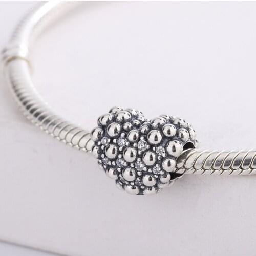 925 Sterling Silver Inlaid With White Zircon Beaded Sparkling Heart Beads Pendant Charm Bracelet DIY Jewelry Making For Pandora