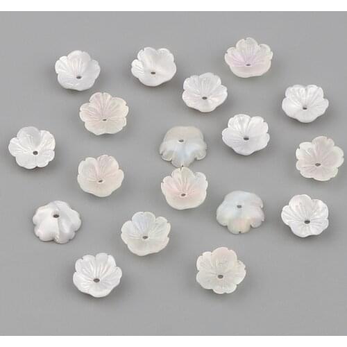 10 PCs Flower Resin Beads Caps Pearl White Beads Jewelry Making Findings Caps Needlework DIY Accessories Wholesale