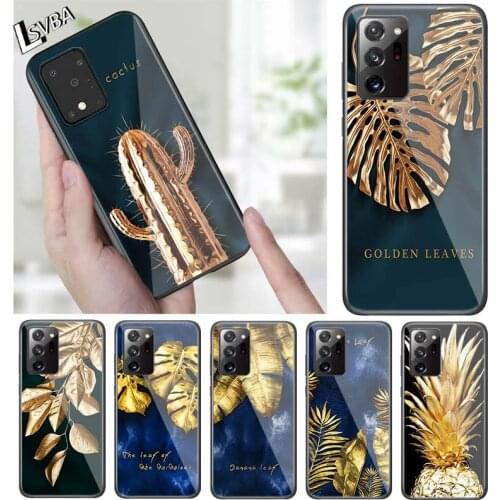 Golden Cactus Banana Leaf for Samsung Note 20 S20 FE Lite Ultra Plus A91 A71 A51 A41 A31 A21 A21S A11 A01 Black Phone Case