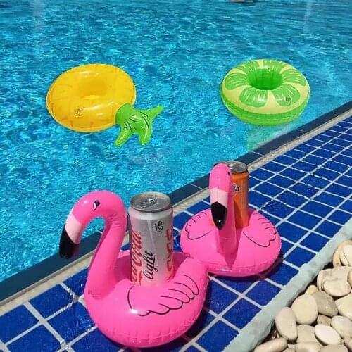 Hawaii Flamingo Pineapple Donut Drink Holder 4PCS Float Inflatable Swim Ring Pool Beach Party Decoration Supplies Kid Adult Toys