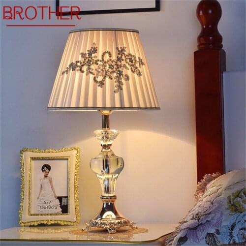 BROTHER Crystal Table Lamp Fabric Desk Light Modern Decorative For Home Living Room Bedroom Office Hotel