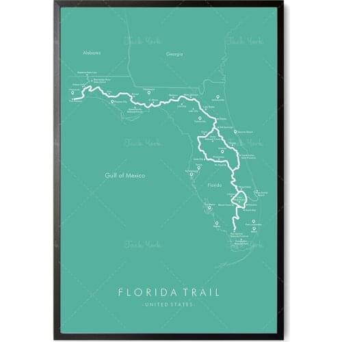 Florida Trail Map | Florida Trail Poster | USA National Scenic Trail | Trail Map Art | Relive your Adventures