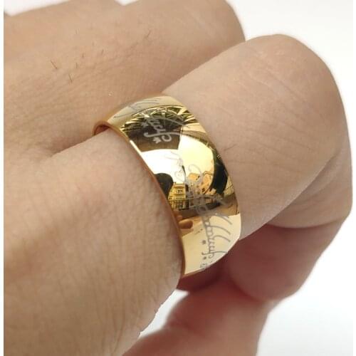 The Ring Of Power Elf Bilbo Baggins Gollum Tolkien Letter Wizard Gold Black Stainless Steel Movie Jewelry For Men Wholesale