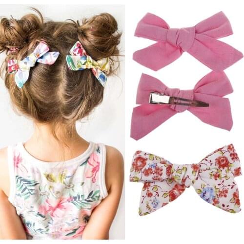 2Pcs Baby Girls Print Flower Bohemian Style Bow BB Hair Clips Headwear Children Cute Cotton Hairpins Barrettes Hair Accessories
