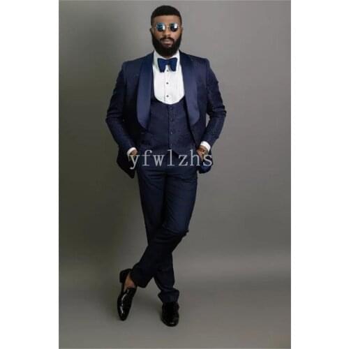Handsome Embossing Groomsmen Shawl Lapel Groom Tuxedos Wedding Dress Men Suits Blazer Prom Dinner (Jacket+Pants+Tie+Vest) B08