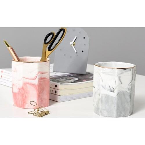 Multifunctional Ceramic Cup Marble Texture Bathroom Brushing Cup Office Coffee Table Juice Cups Pen Box Desktop Pencil Organizer
