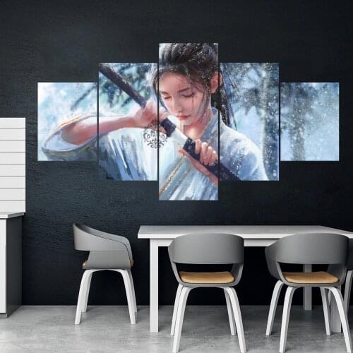 Home Decor Modular Picture 5 Piece Snow Bamboo Girls Anime Painting Poster For Home Canvas Painting Wholesale